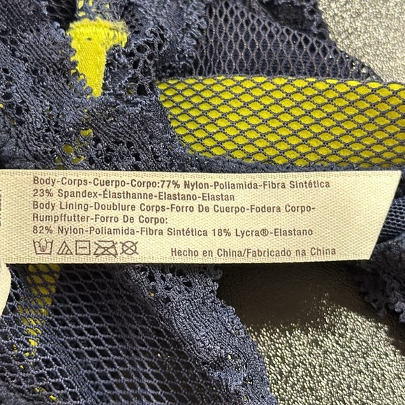 Intimately Free People Navy Blue Neon Lime See Through You Lace Plunge Bralette - Picture 7 of 7